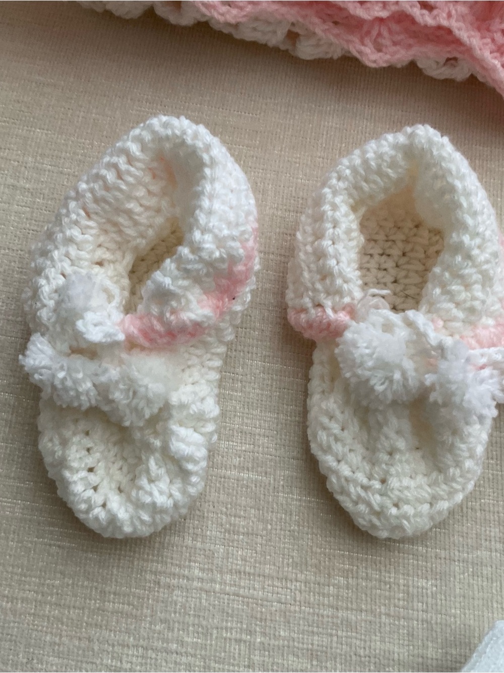 Handmade Pink & White Crochet Baby Booties and Blanket Set - Picture 4 of 6